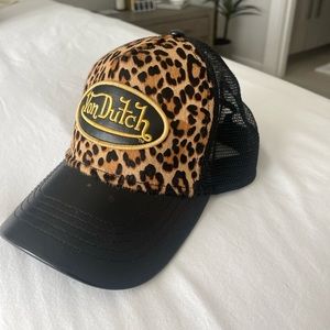 Von Dutch leather cheetah trucker hat